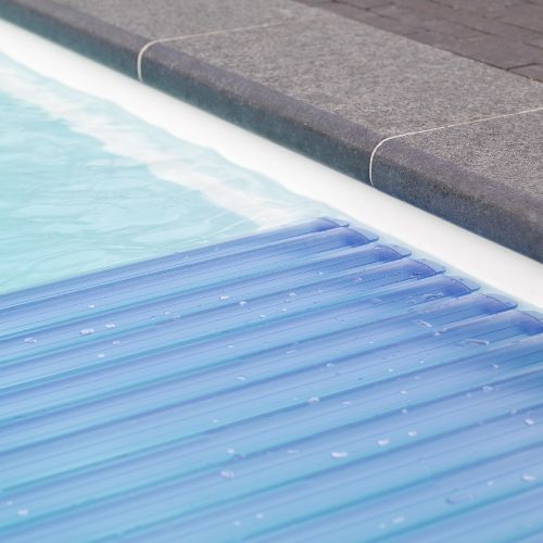 Poolabdeckung, PVC Lamellen transparent